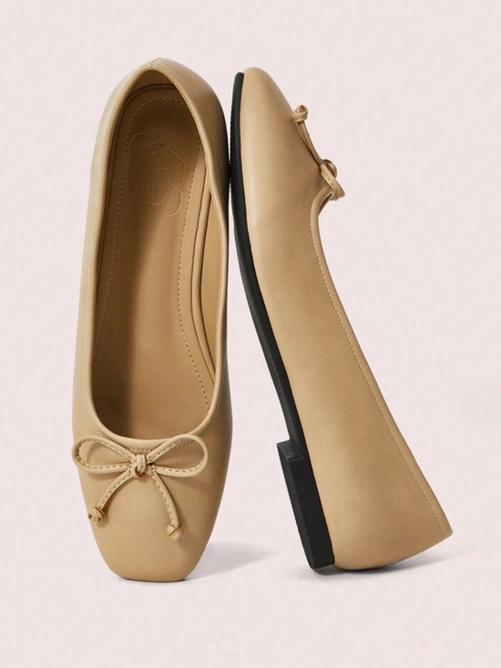 Shoes - Nude Bow Ballet Flat - Classic Women’s Slip-On rounded square toe